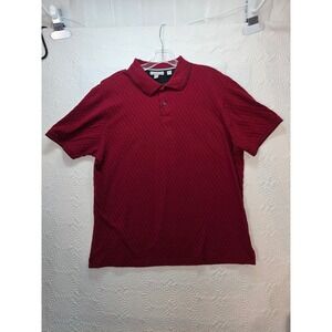 Ted Baker Polo Shirt Mens L Burgundy Textured Geometric Diamond Knit Excellent